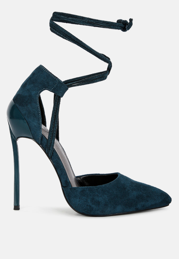 RULE-BREAKER Blue Lace Up Stiletto Sandals