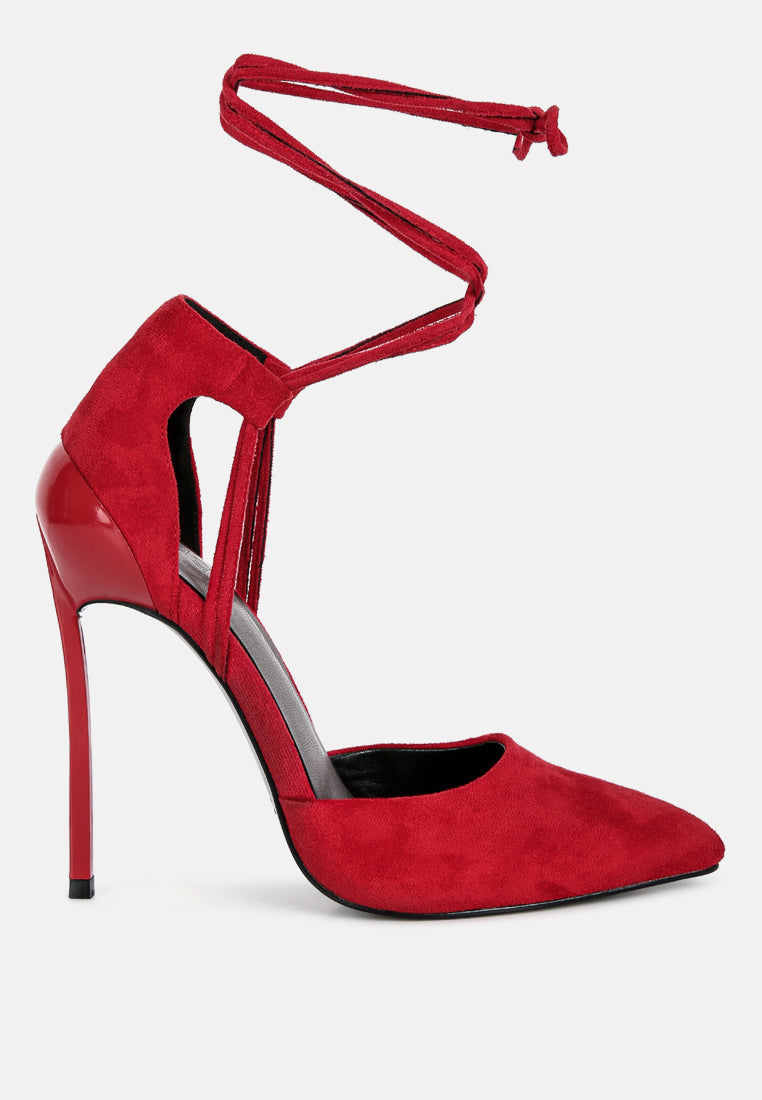  RULE-BREAKER Red Lace Up Stiletto Sandals