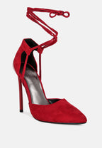  RULE-BREAKER Red Lace Up Stiletto Sandals