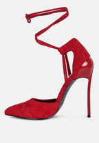  RULE-BREAKER Red Lace Up Stiletto Sandals