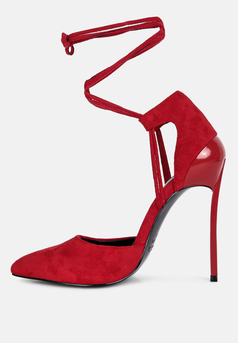  RULE-BREAKER Red Lace Up Stiletto Sandals