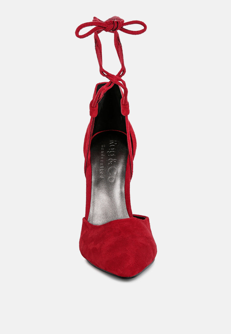  RULE-BREAKER Red Lace Up Stiletto Sandals
