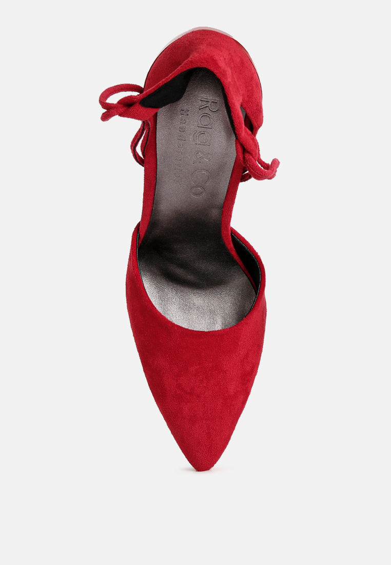  RULE-BREAKER Red Lace Up Stiletto Sandals