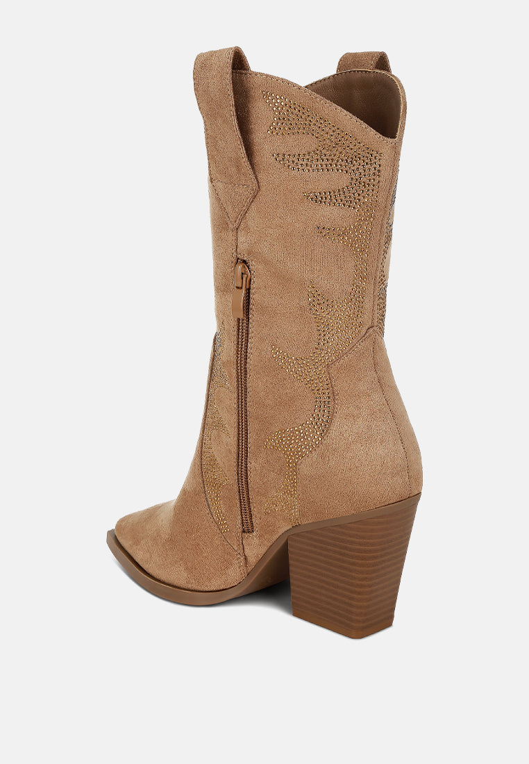  Rambler Rhinestones Embellished Calf Boots