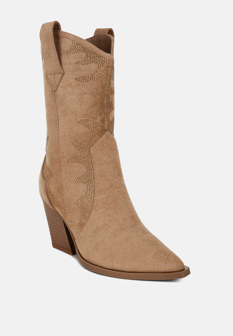  Rambler Rhinestones Embellished Calf Boots