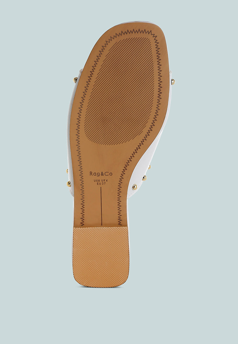  Renaldi Genuine Leather Studded Slip-On Flats