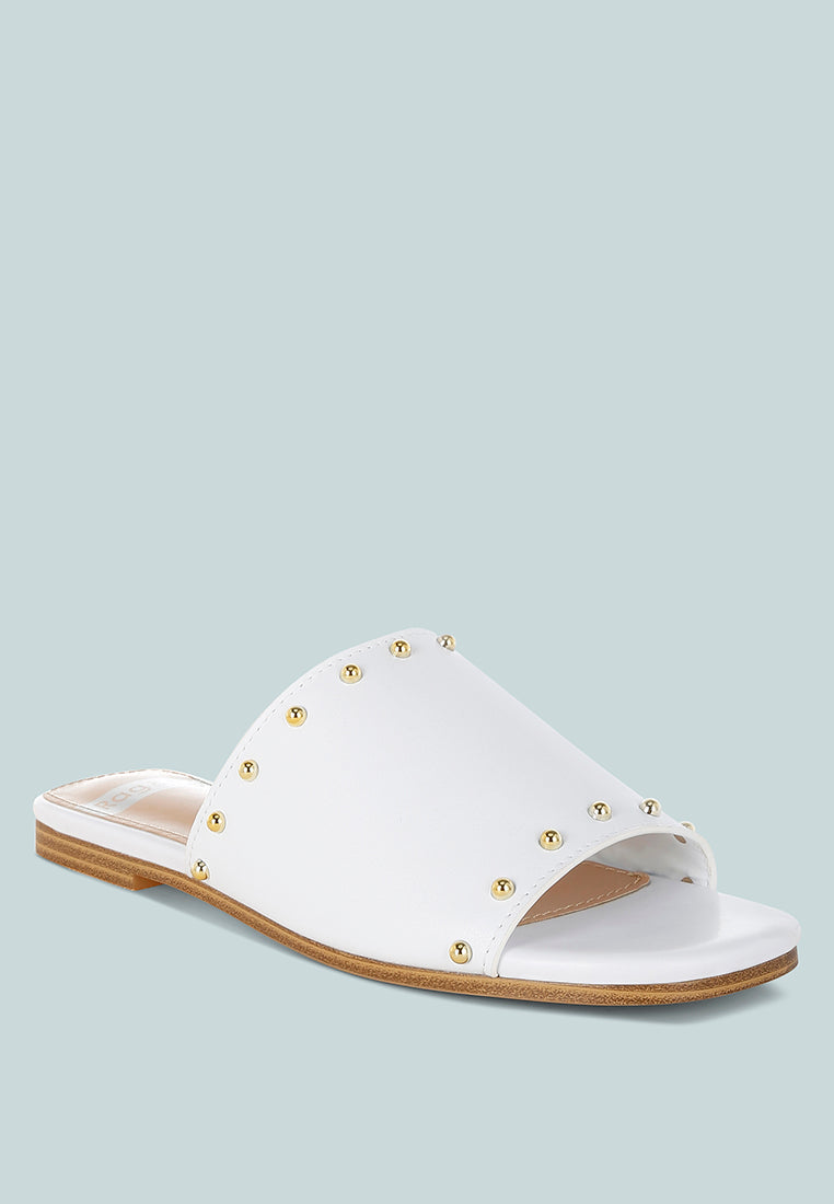  Renaldi Genuine Leather Studded Slip-On Flats