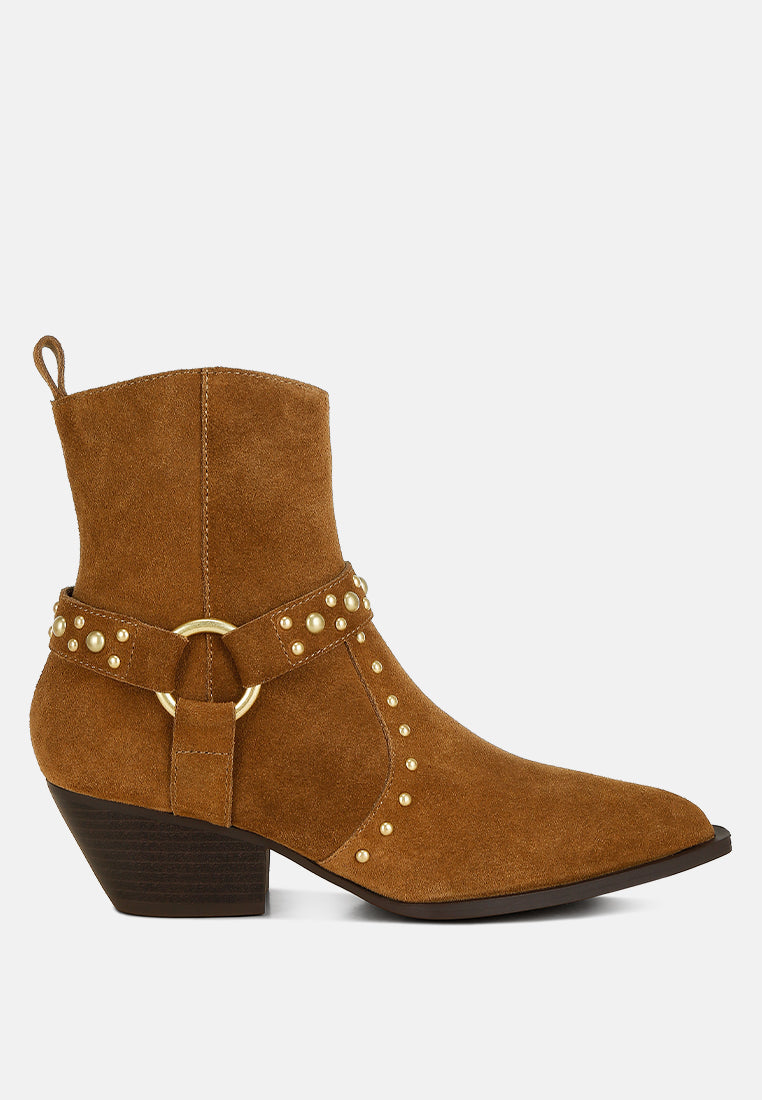  Rodeo Studded Real Suede Leather Ankle Boots
