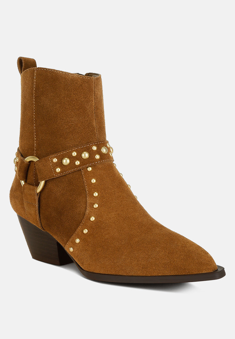  Rodeo Studded Real Suede Leather Ankle Boots
