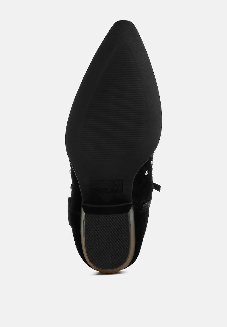  Rodeo Studded Real Suede Leather Ankle Boots