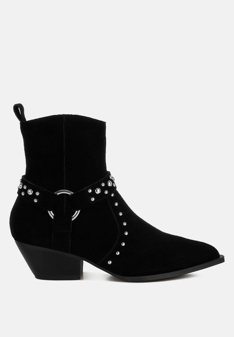  Rodeo Studded Real Suede Leather Ankle Boots
