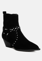  Rodeo Studded Real Suede Leather Ankle Boots