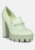  CORINNE Green Chain Embellished Chunky Loafers