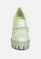  CORINNE Green Chain Embellished Chunky Loafers