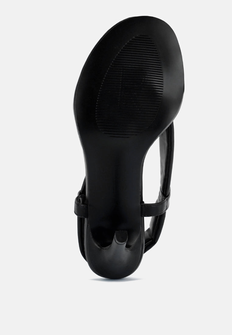  SINGLES Black Stiletto Heel Thong Sandals