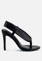  SINGLES Black Stiletto Heel Thong Sandals