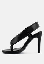  SINGLES Black Stiletto Heel Thong Sandals