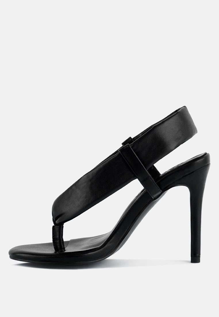  SINGLES Black Stiletto Heel Thong Sandals