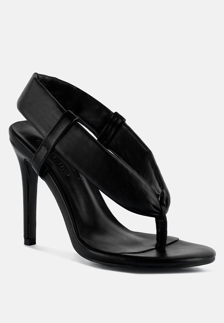 SINGLES Black Stiletto Heel Thong Sandals