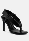 SINGLES Black Stiletto Heel Thong Sandals