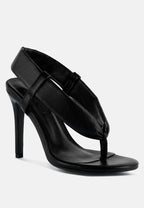  SINGLES Black Stiletto Heel Thong Sandals