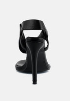  SINGLES Black Stiletto Heel Thong Sandals