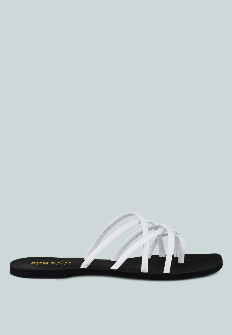  SWEETIN White Strappy Flat Slip On Sandals