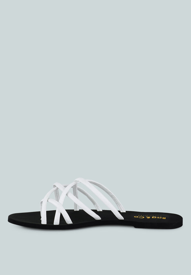  SWEETIN White Strappy Flat Slip On Sandals