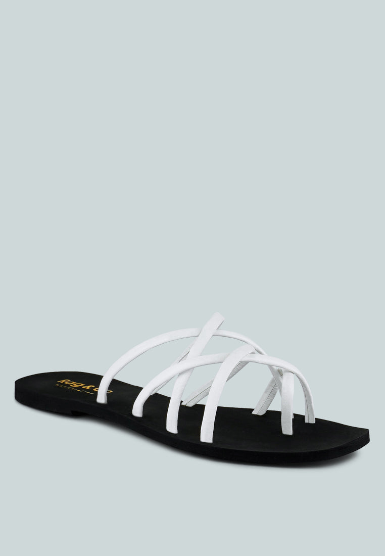  SWEETIN White Strappy Flat Slip On Sandals