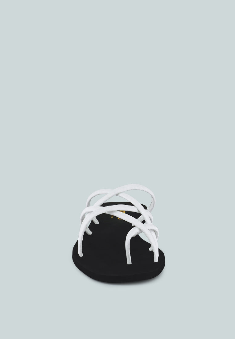  SWEETIN White Strappy Flat Slip On Sandals