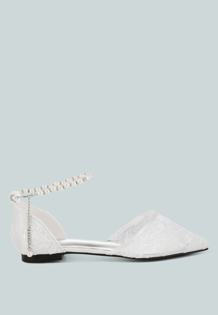  Shrami Pearl & Rhinestone Strap Flat Sandals