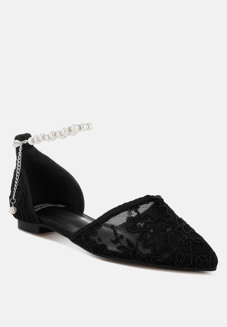  Shrami Pearl & Rhinestone Strap Flat Sandals