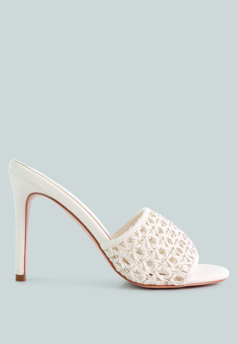  TEASE Off White Woven Stiletto Slides
