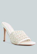  TEASE Off White Woven Stiletto Slides