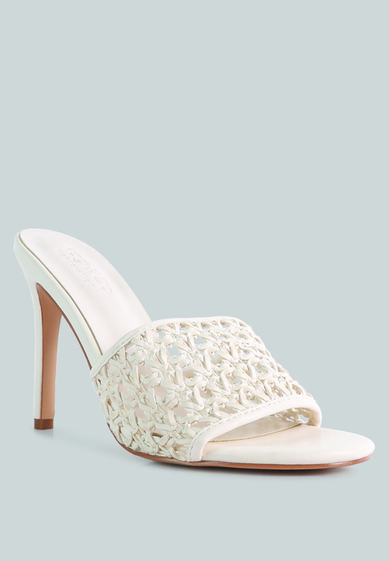  TEASE Off White Woven Stiletto Slides