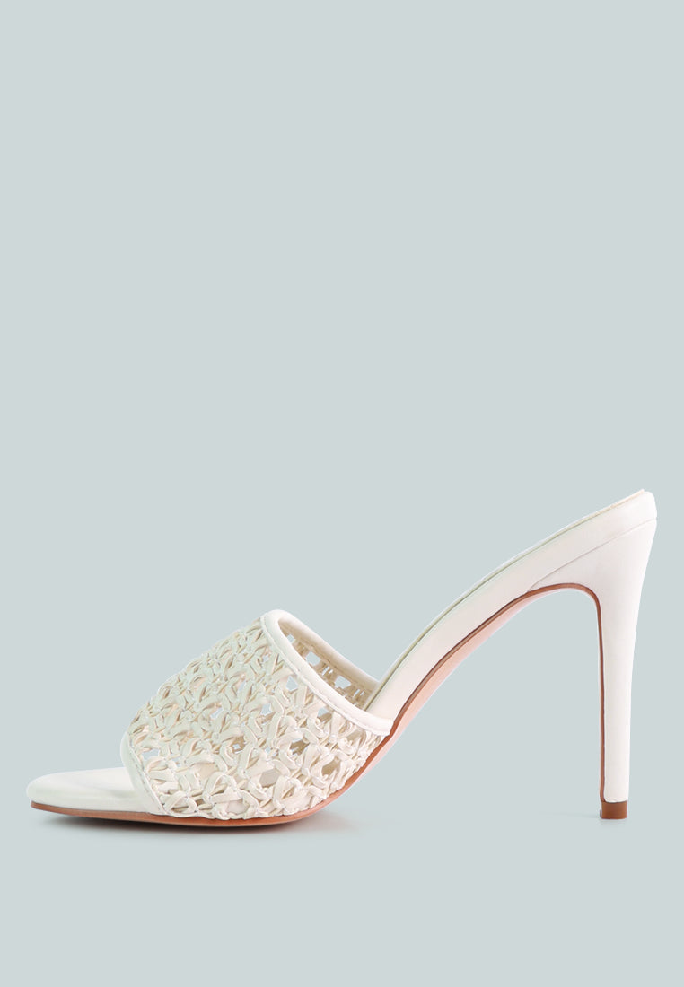  TEASE Off White Woven Stiletto Slides