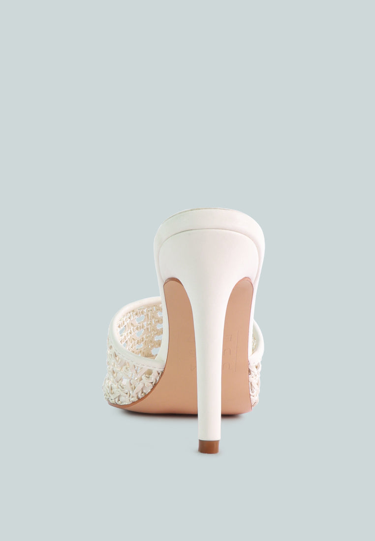  TEASE Off White Woven Stiletto Slides