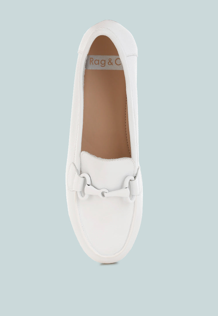  Taranis Monochromatic Horsebit Real Leather Loafers