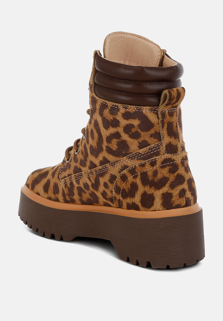  Ujola High Ankle Leopard Real Suede Leather Boots