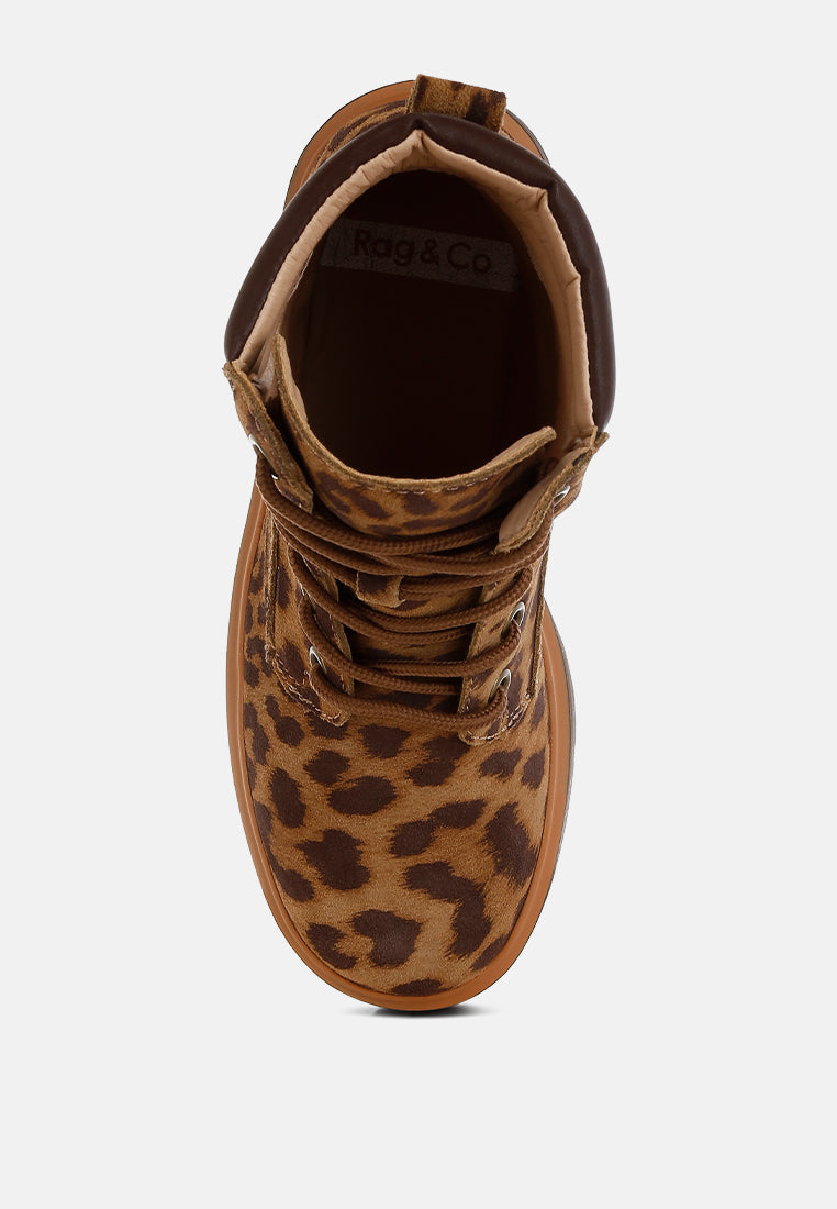  Ujola High Ankle Leopard Real Suede Leather Boots