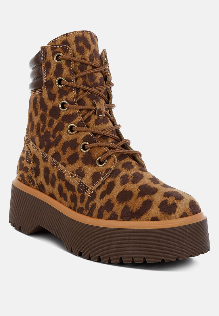  Ujola High Ankle Leopard Real Suede Leather Boots