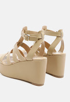  WINDRUSH Cage Wedge Leather Sandal In Nude