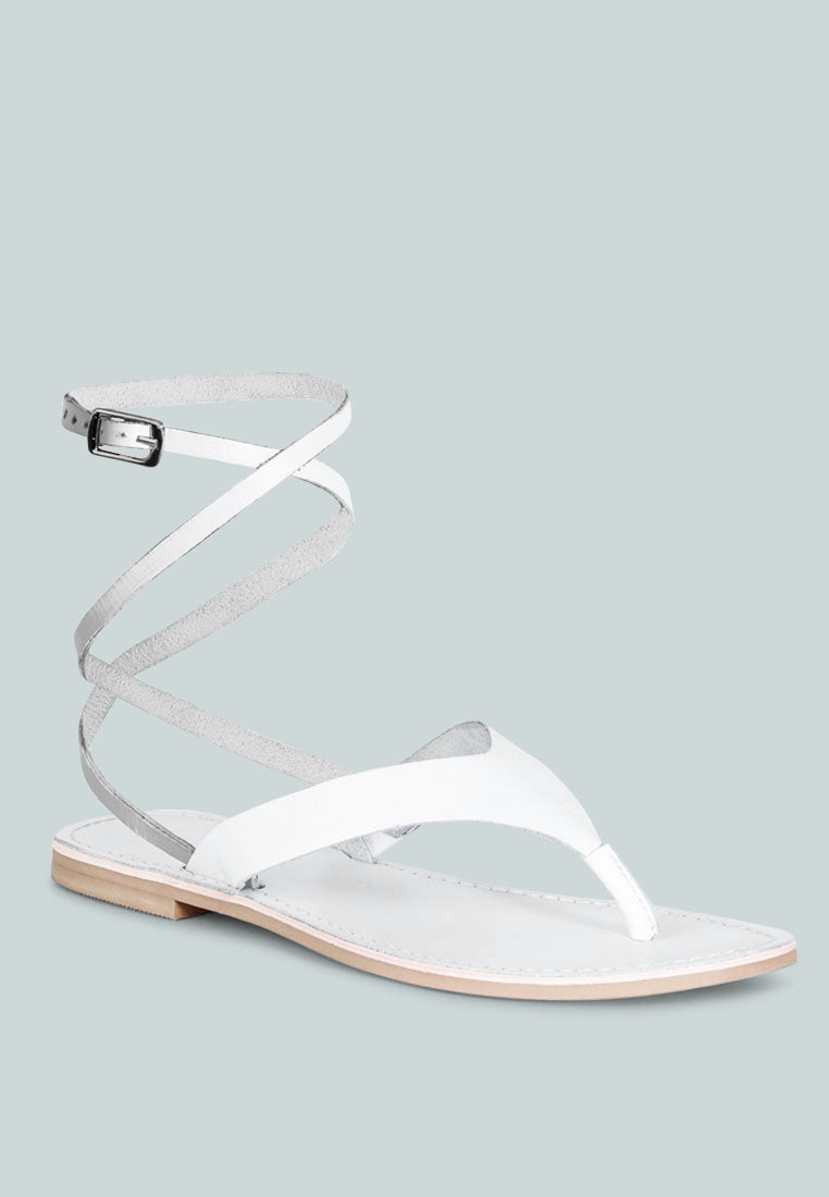  WRAP-UP Tie Around White Flat Sandals