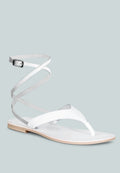  WRAP-UP Tie Around White Flat Sandals