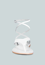  WRAP-UP Tie Around White Flat Sandals