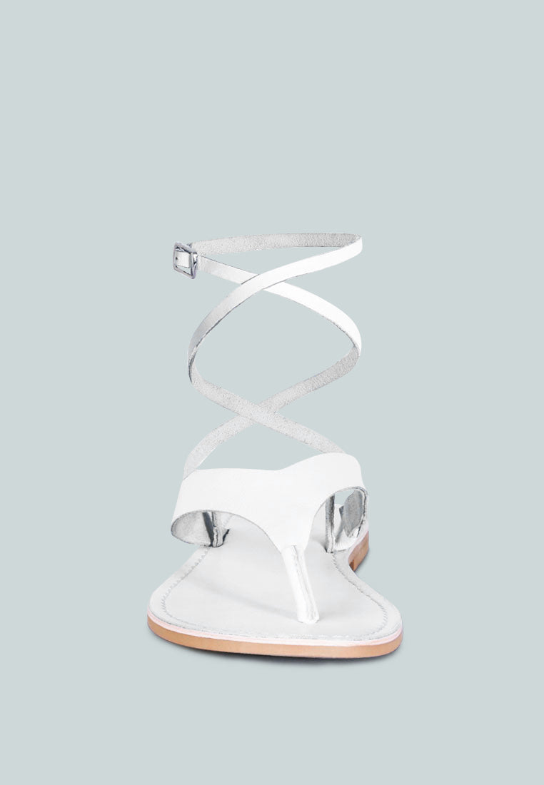 WRAP-UP Tie Around White Flat Sandals
