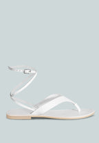  WRAP-UP Tie Around White Flat Sandals