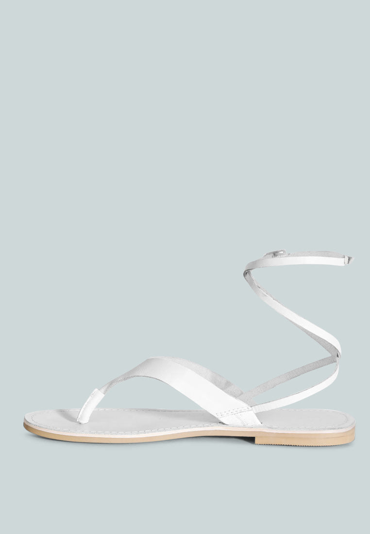  WRAP-UP Tie Around White Flat Sandals