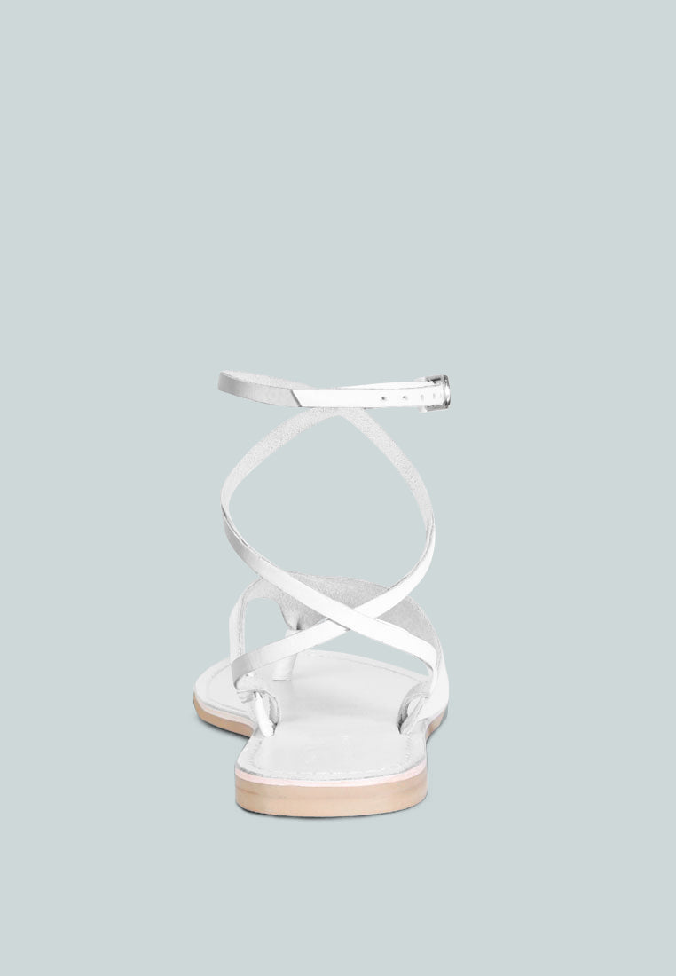  WRAP-UP Tie Around White Flat Sandals