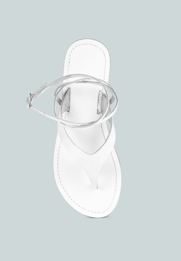  WRAP-UP Tie Around White Flat Sandals